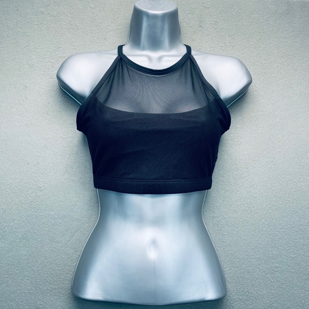 Onzie Black Mesh Halter Crop Tank Top Athletic Workout Yoga S M
